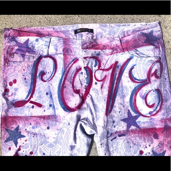 Skinny white n pale blue flower print jeans - Picture 1 of 7